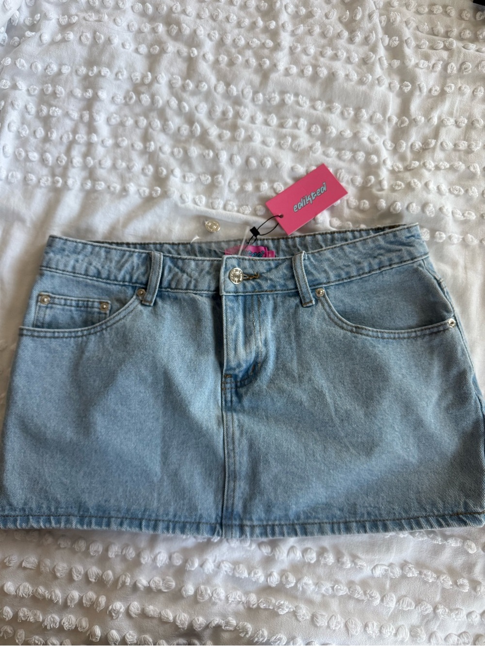 Edikted Light Blue Denim Mini Skirt